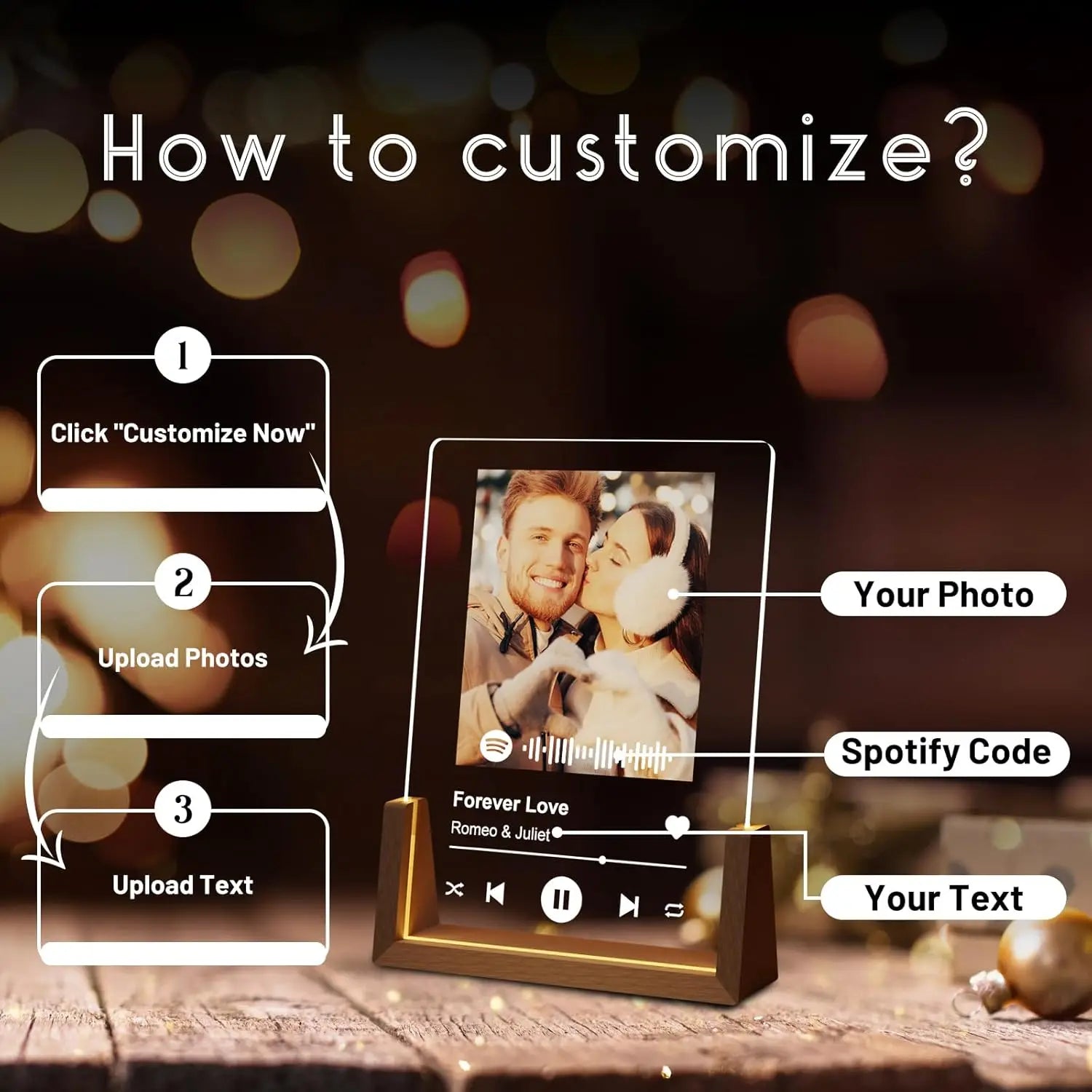 Customized Spotify Music Plaque Gifts For Anniversary Day Personalized Acrylic Photo Frame Lamp Custom Romantic Birthday Gifts - Tophatter Daily Deals