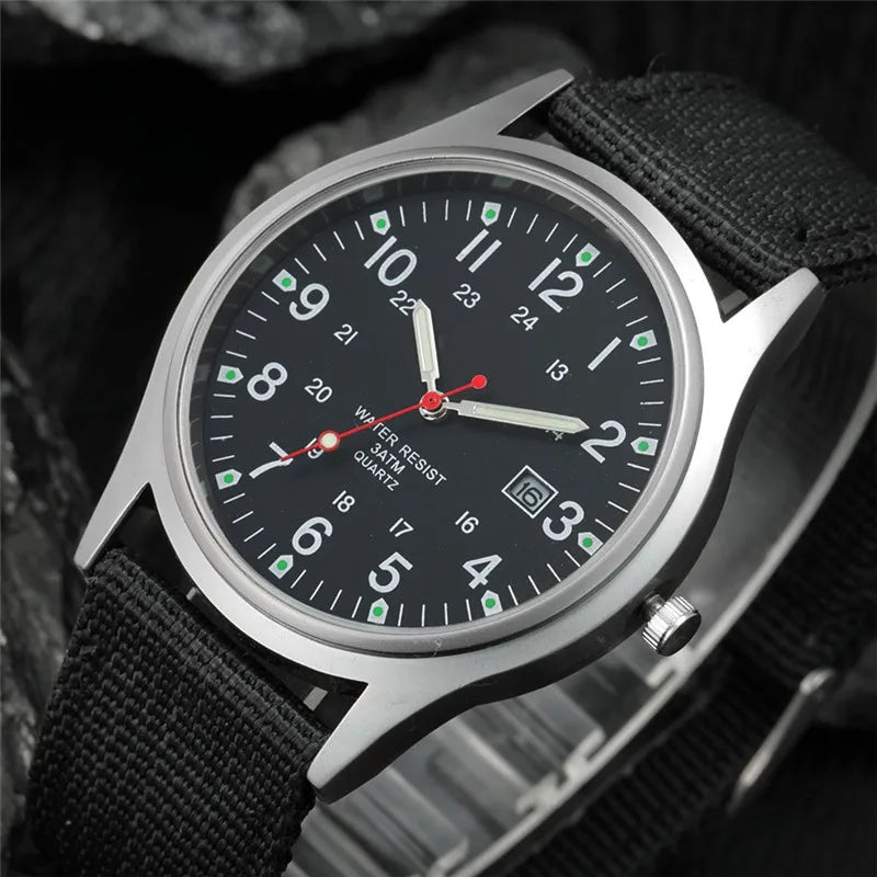 Quartz Field Watch Nylon Strap Military Style Date Luminous - Tophatter Daily Deals