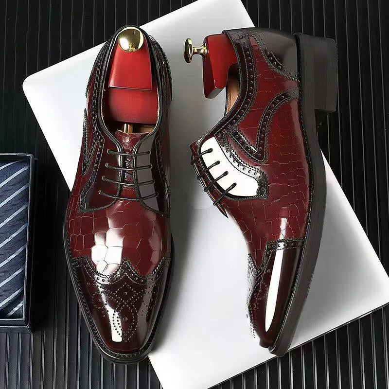 Men Leather Slip-On Brogue Oxford Loafers (Wine Red) Apparel & Accessories > Shoes - Tophatter Daily Deals