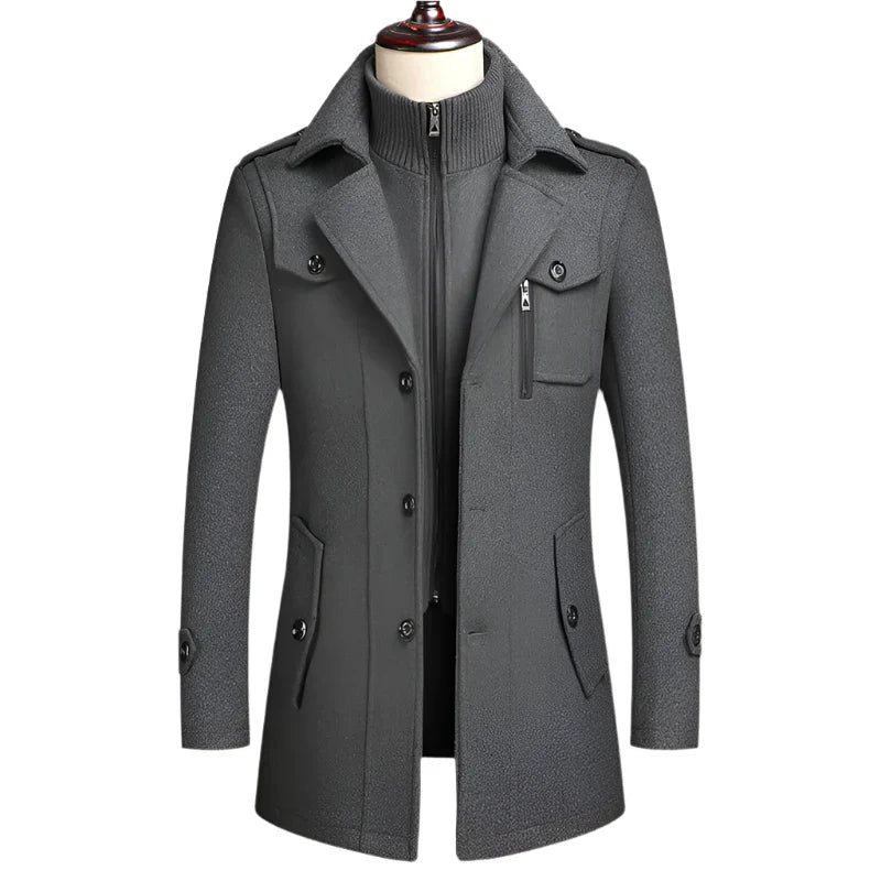 Men's Double Collar Wool Business Coat Winter (Gray) Apparel & Accessories > Clothing > Outerwear > Coats & Jackets > Overcoats - Tophatter Daily Deals