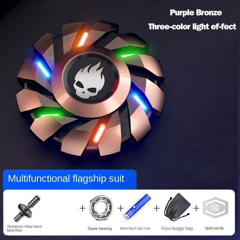 Luminous Fidget Spinner Metal EDC Toy Rainbow Durable LED Bronze flagship suit - Tophatter Daily Deals