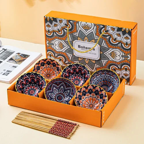 Japanese Hand Painted Ceramic Bowl Set With Chopsticks G-6Bowl 6chopsticks - Tophatter Daily Deals