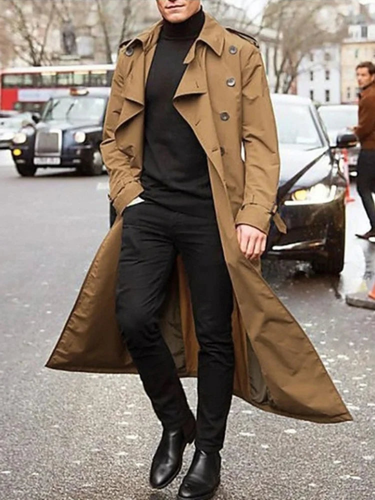 Men's Long Streetwear Trench Coat with Epaulets (Khaki) Apparel & Accessories > Clothing > Outerwear > Coats & Jackets > Trench Coats - Tophatter Daily Deals