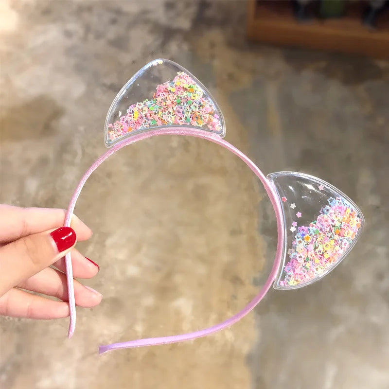 Glitter Sequins Cat Ear and Bow Headbands Multicoloured Baby Pink Mythical - Tophatter Daily Deals