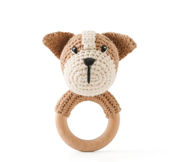 Crochet Bear Teether Rattle Ring Newborn Sensory Toys dog - Tophatter Daily Deals