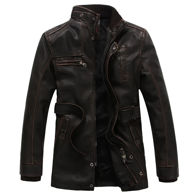 Mens PU Leather Fleece Lined Winter Jacket (Coffee Fleece) Apparel & Accessories > Clothing > Outerwear > Coats & Jackets > Bomber Jackets - Tophatter Daily Deals