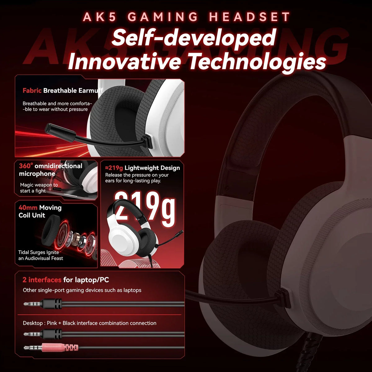 Gaming Headset Wired Lightweight With Omnidirectional Mic - Tophatter Daily Deals
