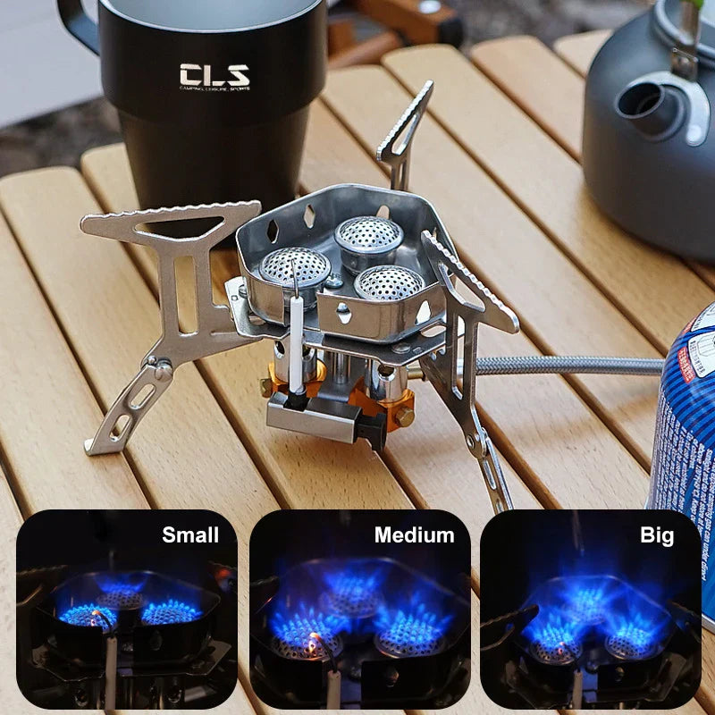 Three-Head Gas Stove Windproof Camping Silver Camp Cooking - Tophatter Daily Deals