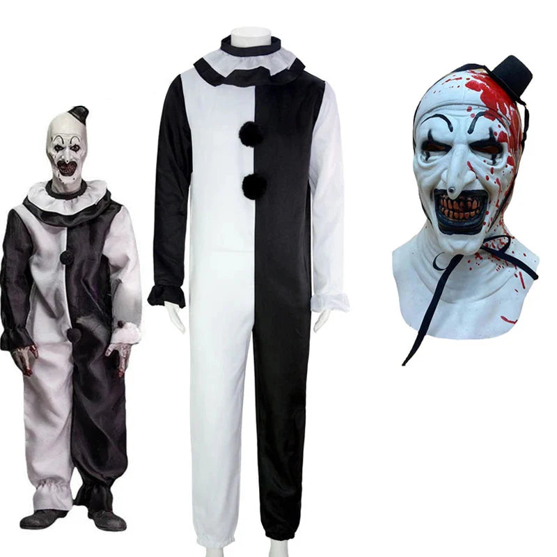 Art The Clown Cosplay Jumpsuit And Mask Halloween 2025 Costume and mask C - Tophatter Daily Deals