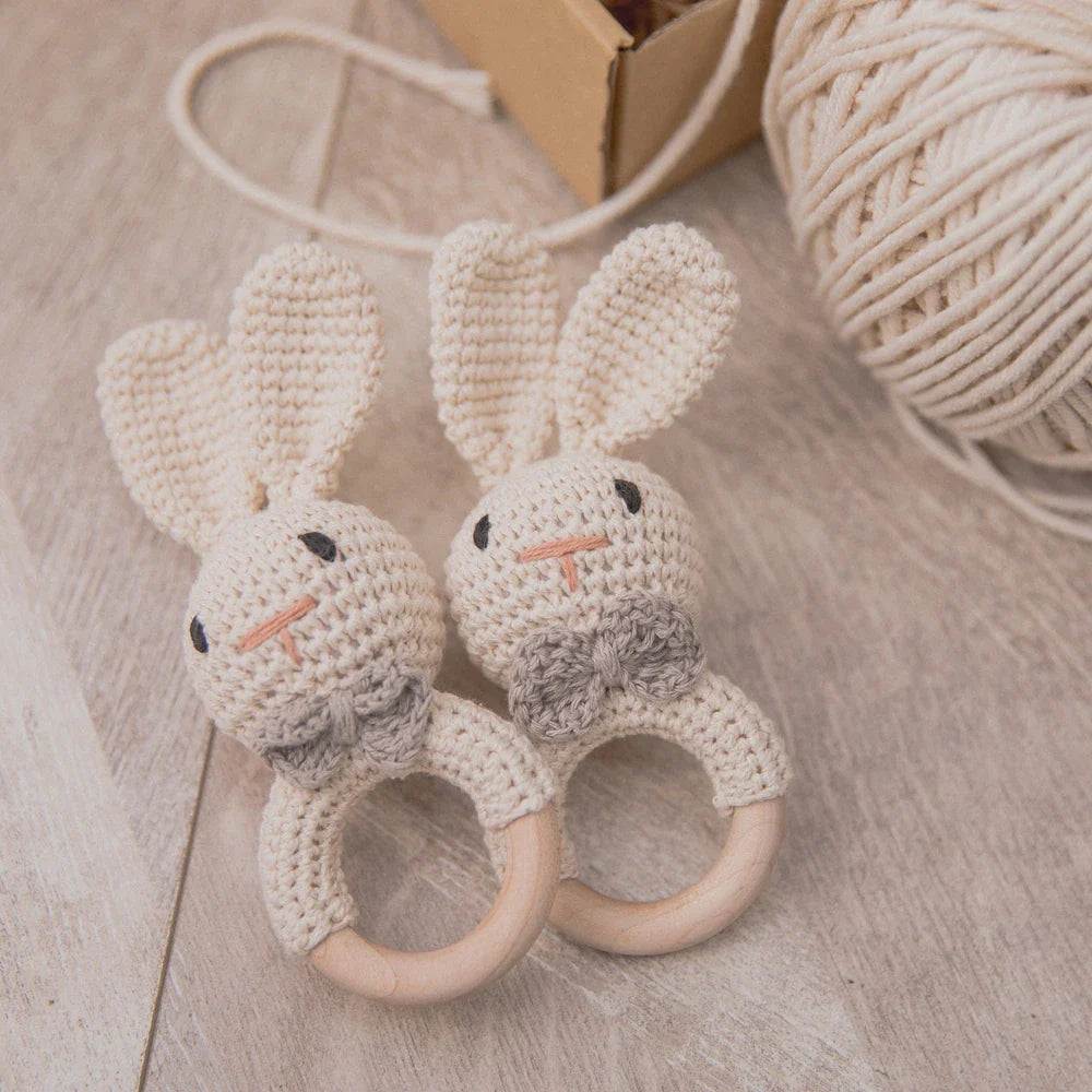 Baby Crochet Rattle Bunny Teether Newborn Sensory Toys - Tophatter Daily Deals