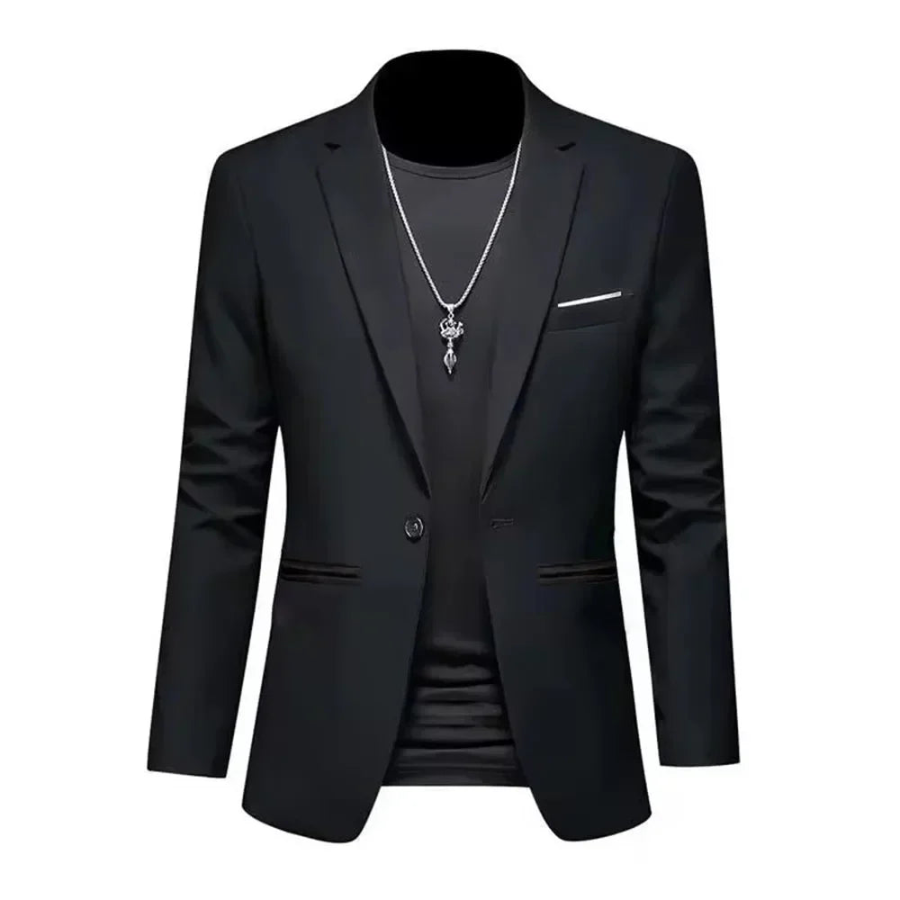 Mens Slim Fit Casual Suit Jacket Single Button (Black) Apparel & Accessories > Clothing > Outerwear > Coats & Jackets > Sport Jackets - Tophatter Daily Deals