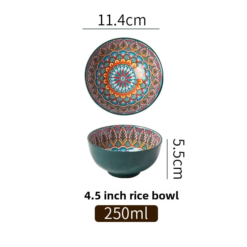 Bohemian Ceramic Rice Bowl Retro Noodle Bowl Kitchen Gift Morocco-4.5inch - Tophatter Daily Deals