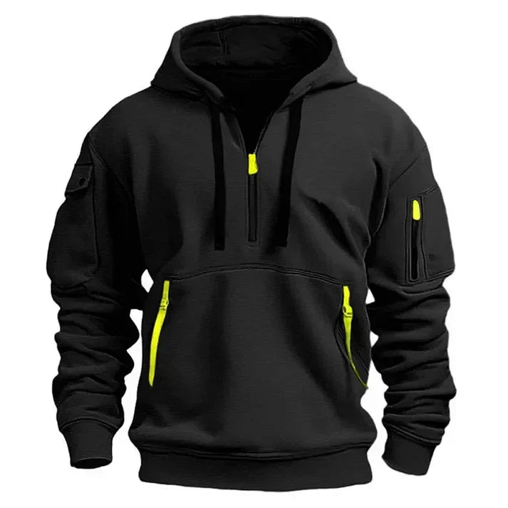 Lightweight Men’s Half Zip Hoodie - Fleece, Outdoor Black - Tophatter Daily Deals