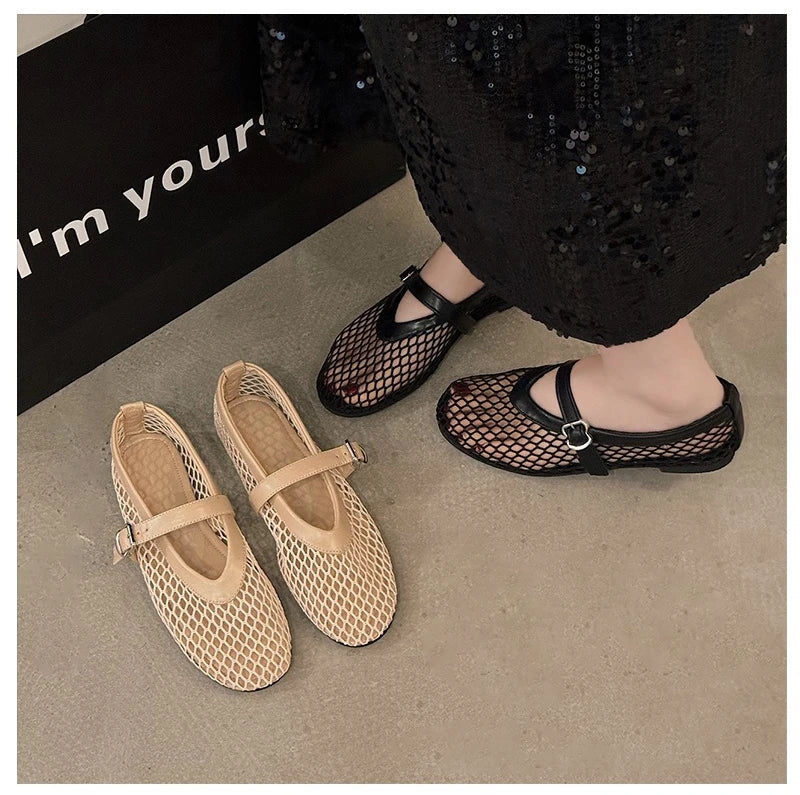 Breathable Women Mesh Ballet Flats - Strappy Round Toe - Tophatter Daily Deals