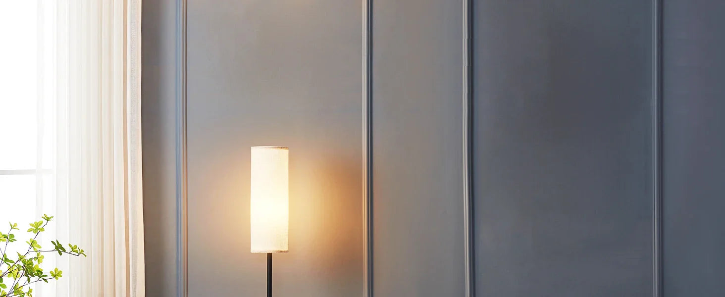 Japandi Modern Floor Lamp With Fabric Shade Stepless Dimming - Tophatter Daily Deals