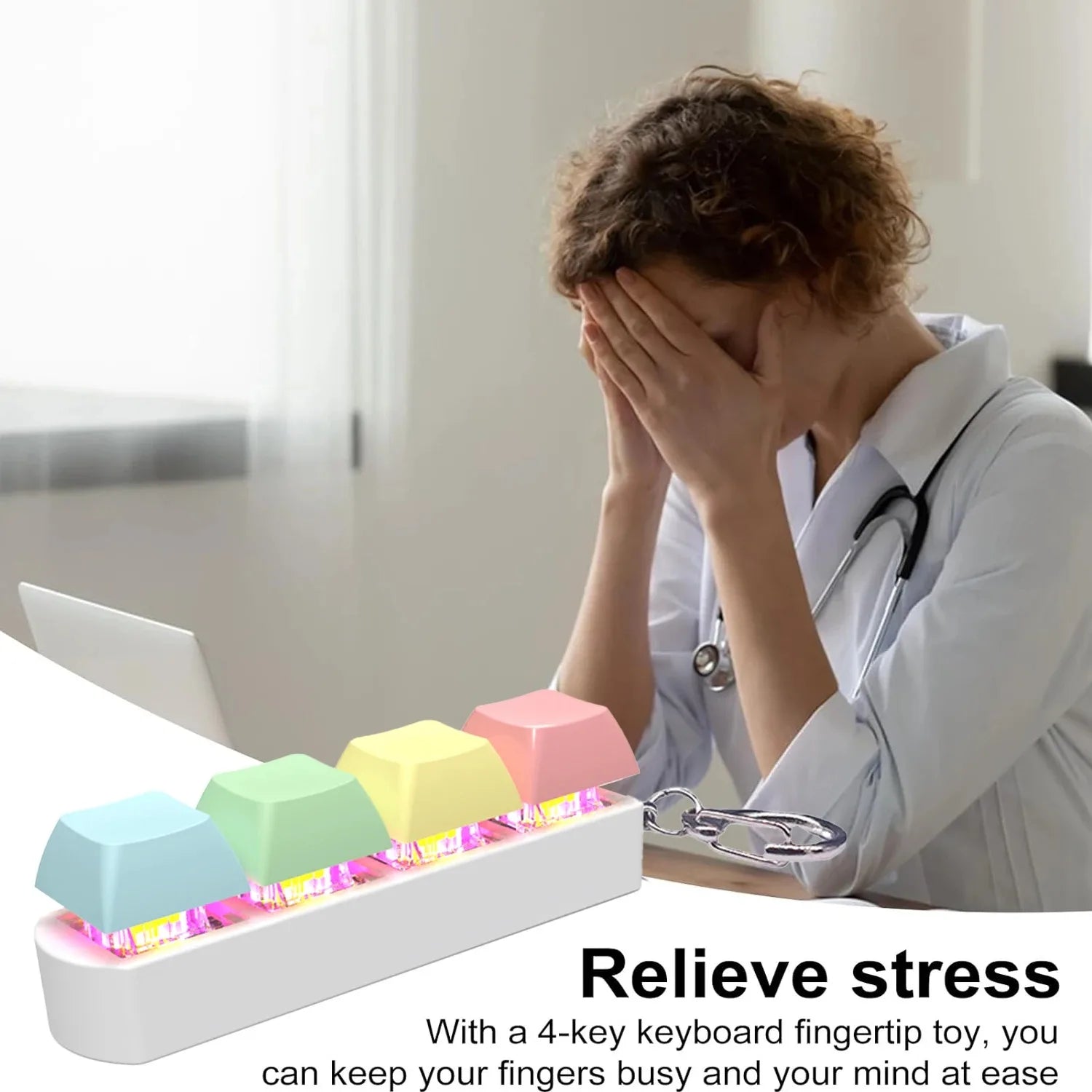 Keyboard Fidget Toy LED Keychain 4 In 1 Stress Relief - Tophatter Daily Deals