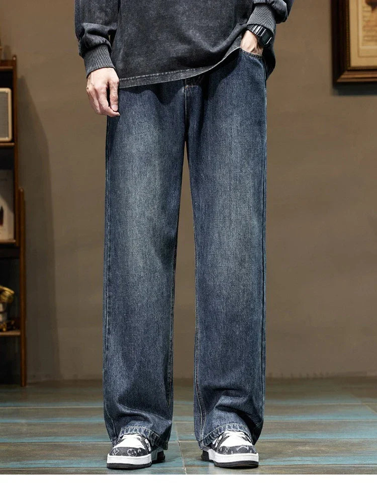 Stretchy Men's Jeans - Baggy Straight Flare, Denim Casual - Tophatter Daily Deals
