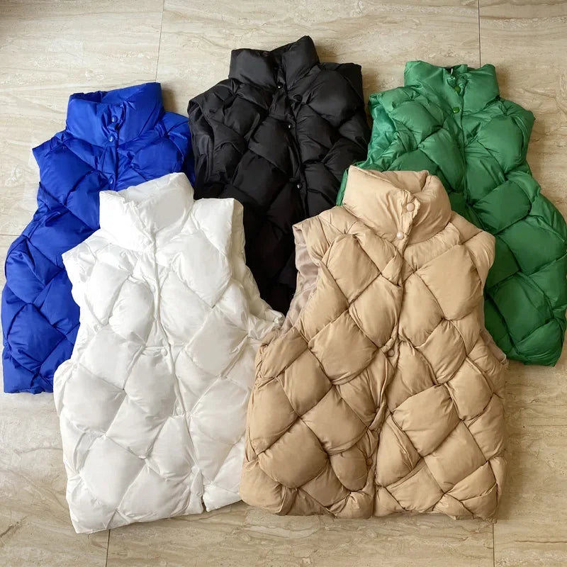 Insulating Women Puffer Vest - Boxy Quilt Polyfill Winter - Tophatter Daily Deals