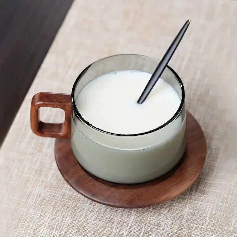 200ml Tea Infuser Cup Heat Resistant Glass Mug Wood Handle - Tophatter Daily Deals