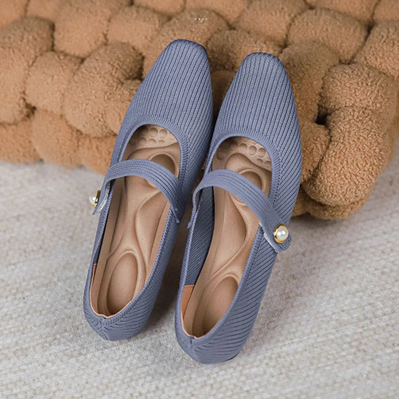 Stretchy Women Mary Jane Flats - Ribbed Knit For Spring - Tophatter Daily Deals
