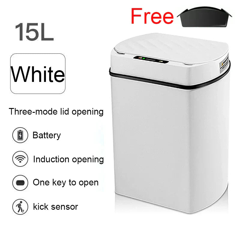 Smart Sensor Trash Can Rectangular Kitchen Bathroom 15-white - Tophatter Daily Deals