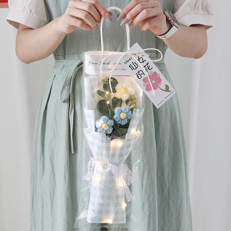 Flower Crochet Handmade Knitted Bouquet Baby Blue Flowers - Tophatter Daily Deals