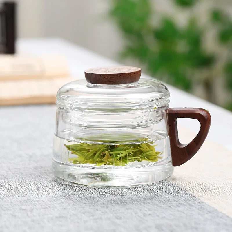 200ml Tea Infuser Cup Heat Resistant Glass Mug Wood Handle Clear - Tophatter Daily Deals