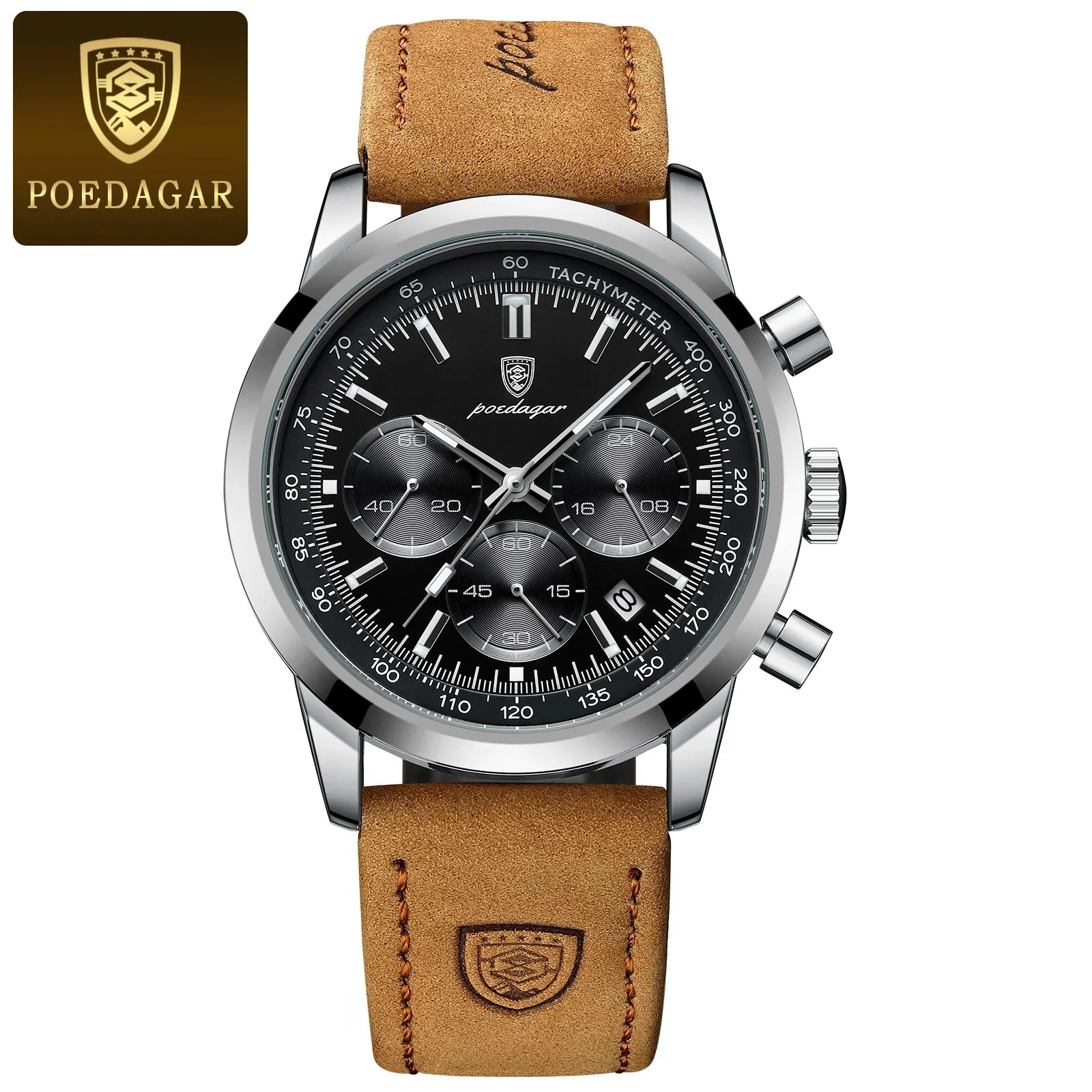 Quartz Watch Leather Chronograph Military Style 2025 921 Silver Black - Tophatter Daily Deals