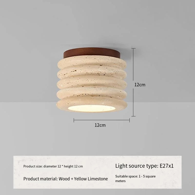 Japandi Travertine Ceiling Light Wood Cap Round Mid Century Lamp F - Tophatter Daily Deals