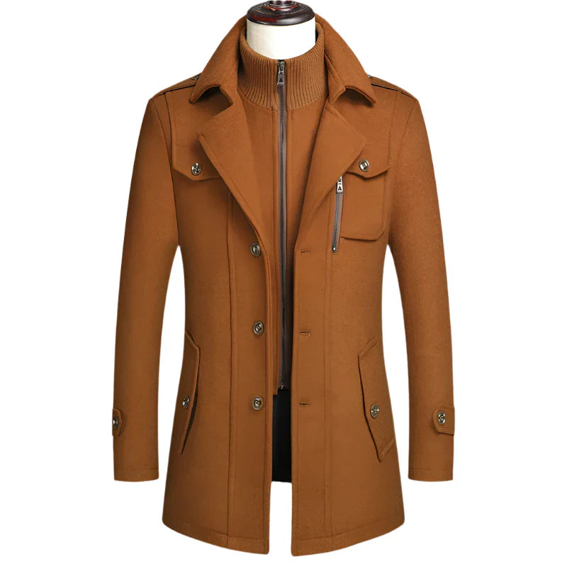 Men's Double Collar Wool Business Coat Winter (Khaki) Apparel & Accessories > Clothing > Outerwear > Coats & Jackets > Overcoats - Tophatter Daily Deals