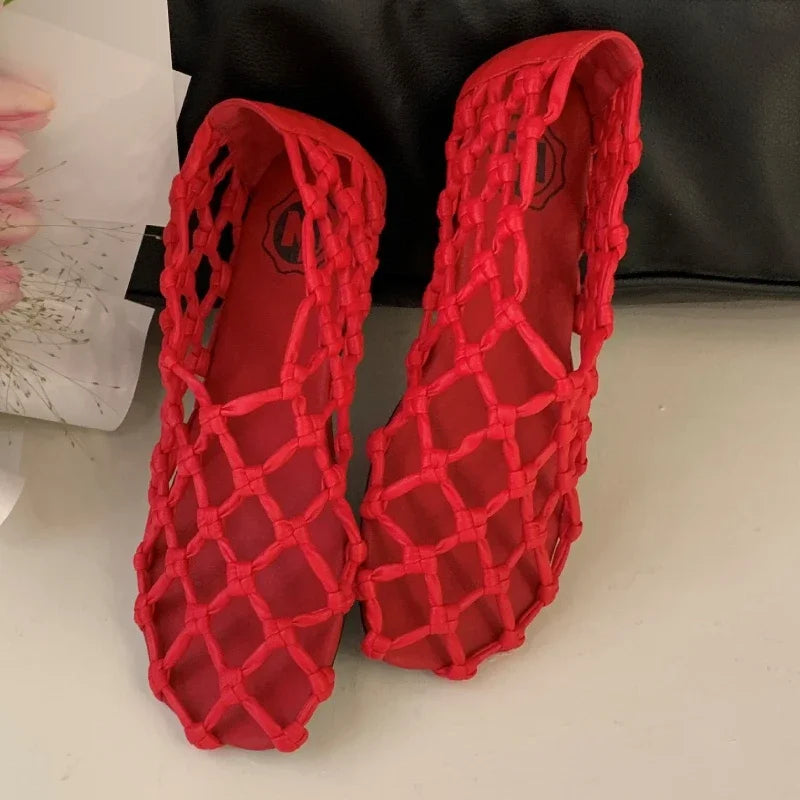 Breathable Women’s Ballet Flats - Mesh Weave, Summer Burgundy - Tophatter Daily Deals