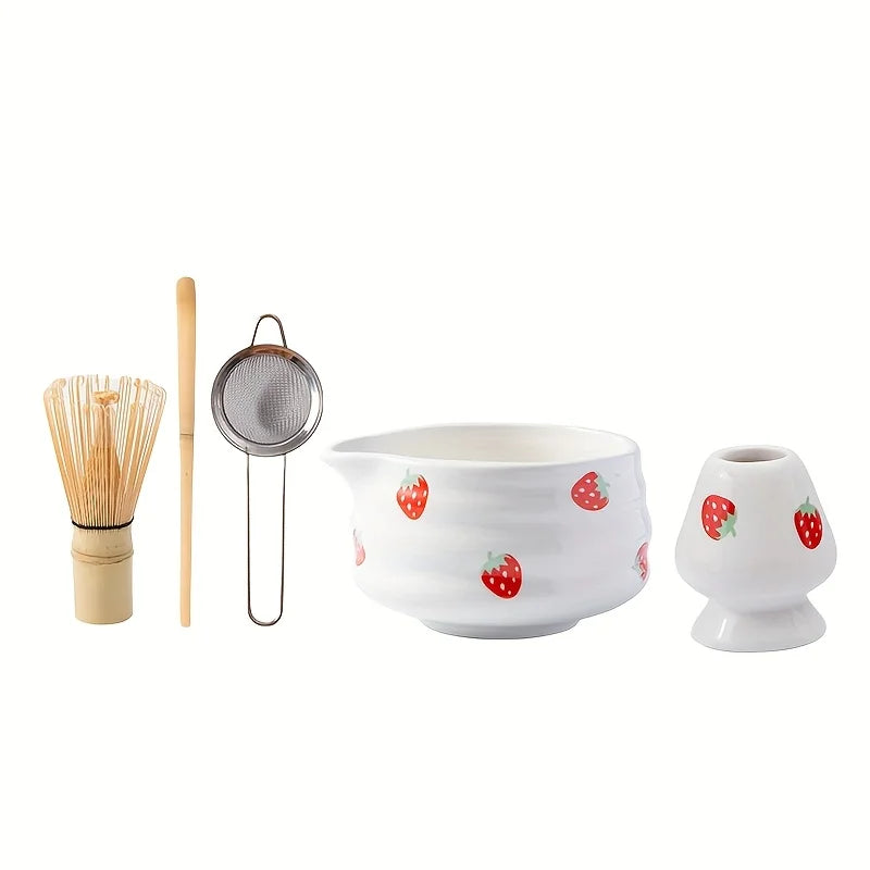 Matcha Bowl Set Ceramic Strawberry Whisk Chasen Kit Matcha Bowl 5 set - Tophatter Daily Deals
