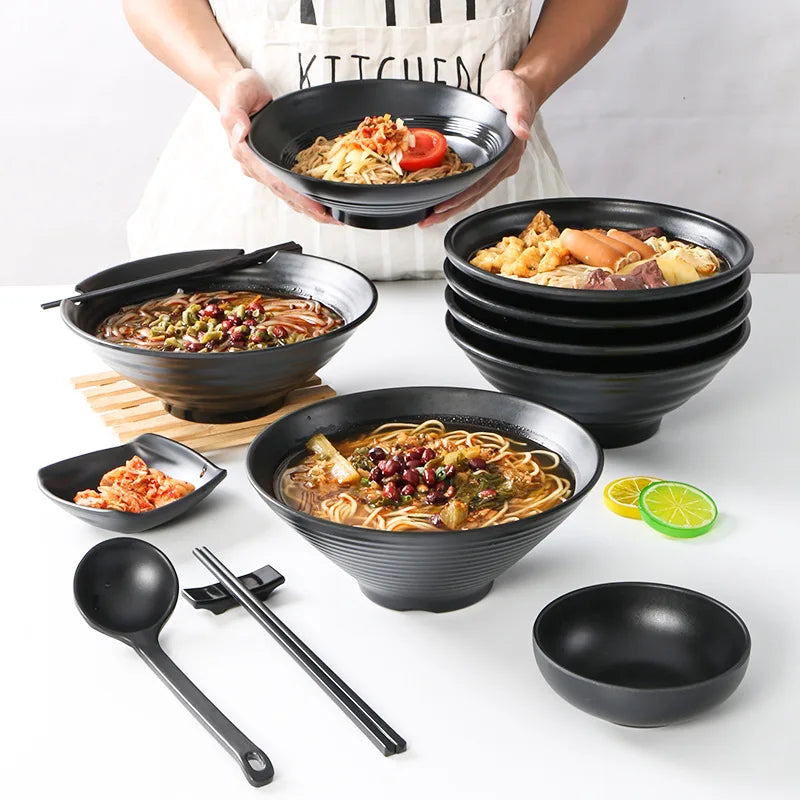 Ramen Bowl Black Plastic Japanese Style Noodle Bowl - Tophatter Daily Deals
