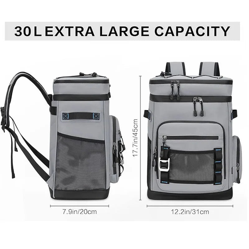 30L Camping Insulated Backpack Hot Cold Storage Gray Backpacks - Tophatter Daily Deals