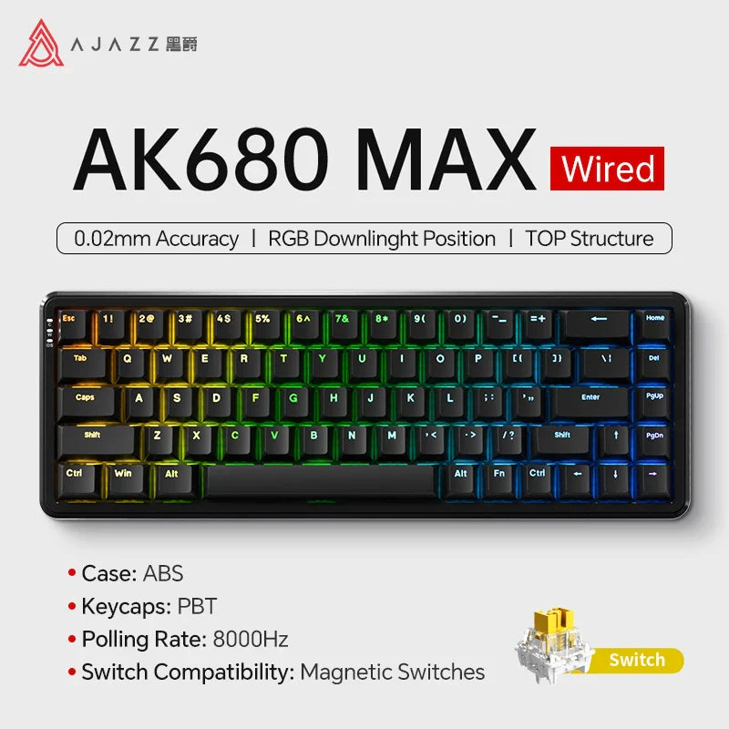Mechanical Keyboard Sixty Mini Wireless ARGB Magnetic Hall Black - Tophatter Daily Deals