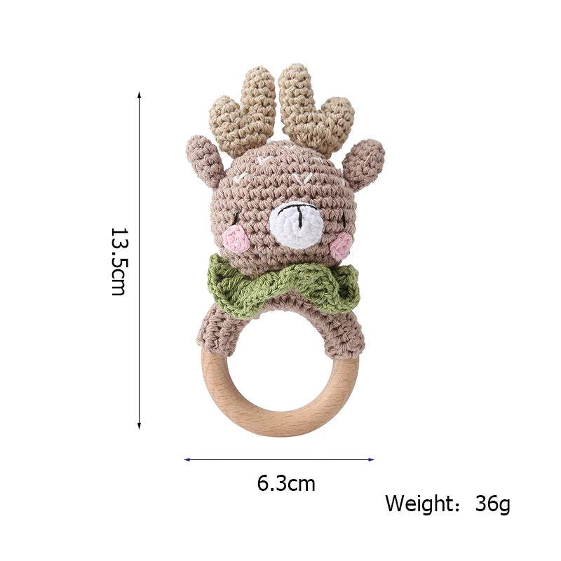 Wooden Crochet Animal Teether Rattle Newborn Sensory Toys 1PC Elk - Tophatter Daily Deals
