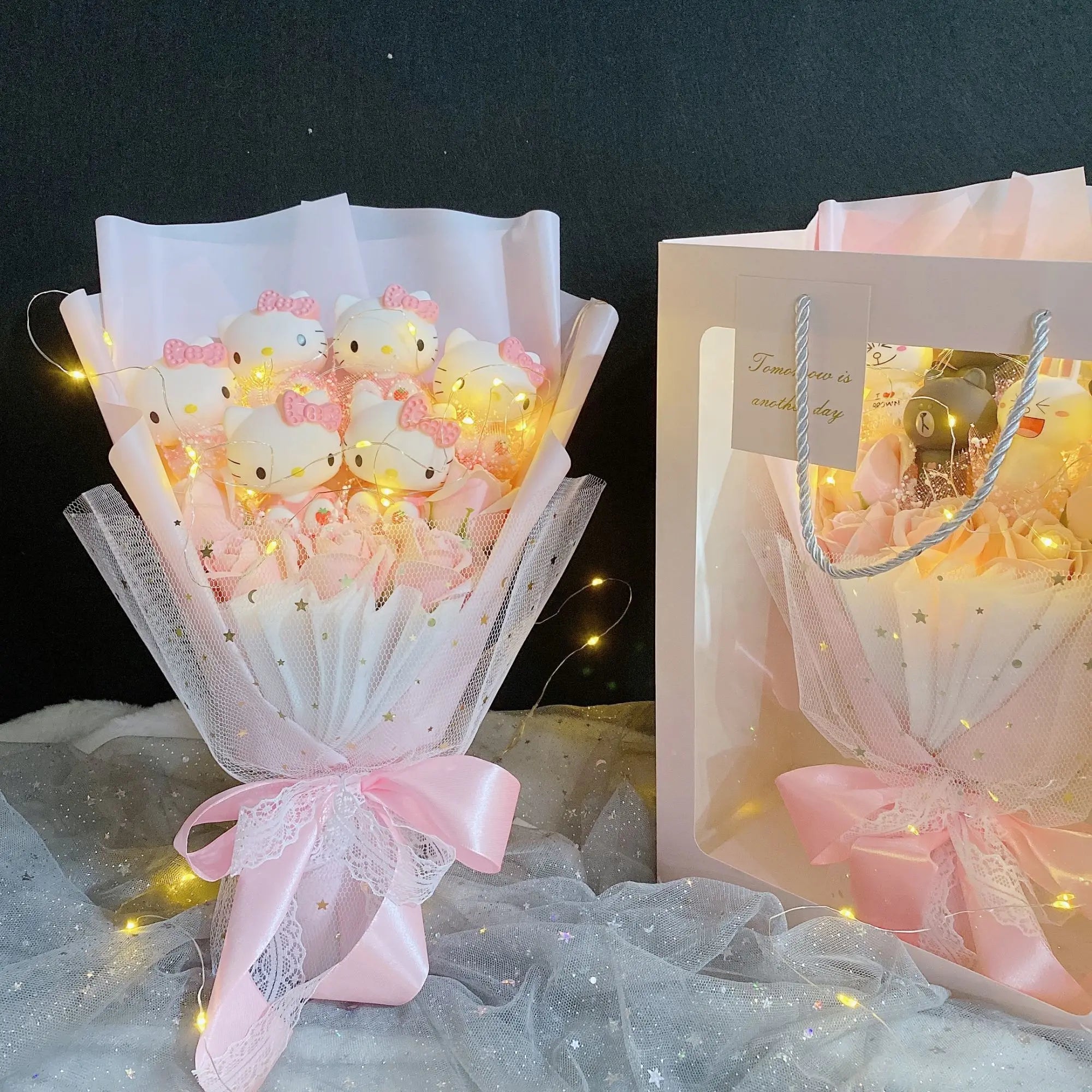 Sanrio Led Lights Plush Toy Bouquet Hello Kitty White and Pink Bouquet Flowers - Tophatter Daily Deals