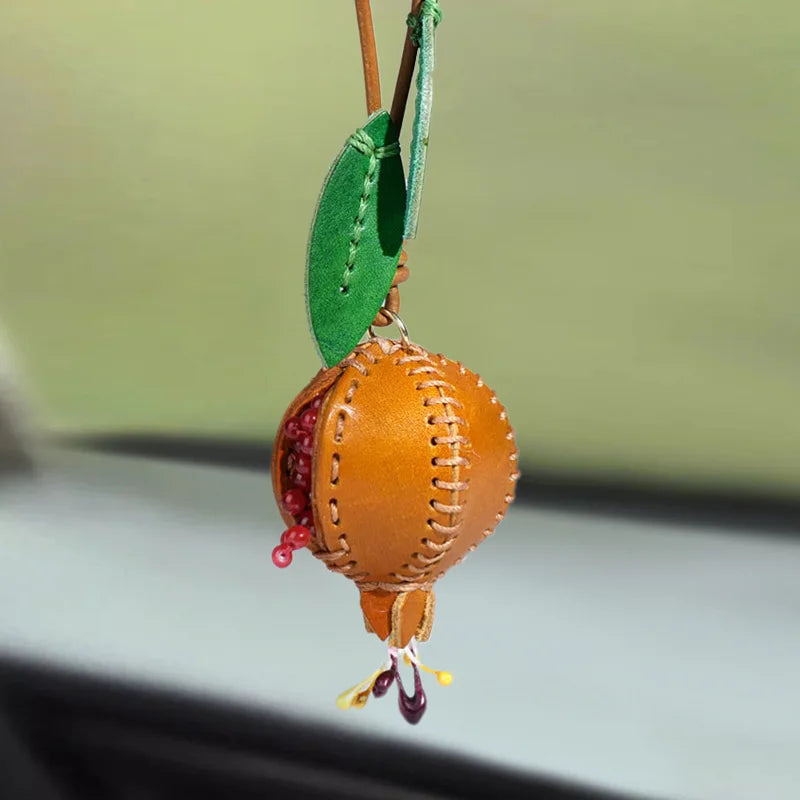Pomegranate Leather Charm Keychain Bag And Car Decor Orange - Tophatter Daily Deals