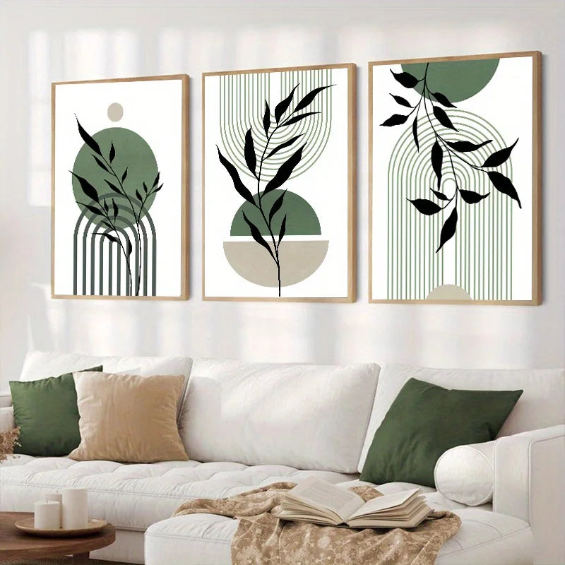 Sage Green Boho Wall Art Set 3Pc Mid Century Prints - Tophatter Daily Deals