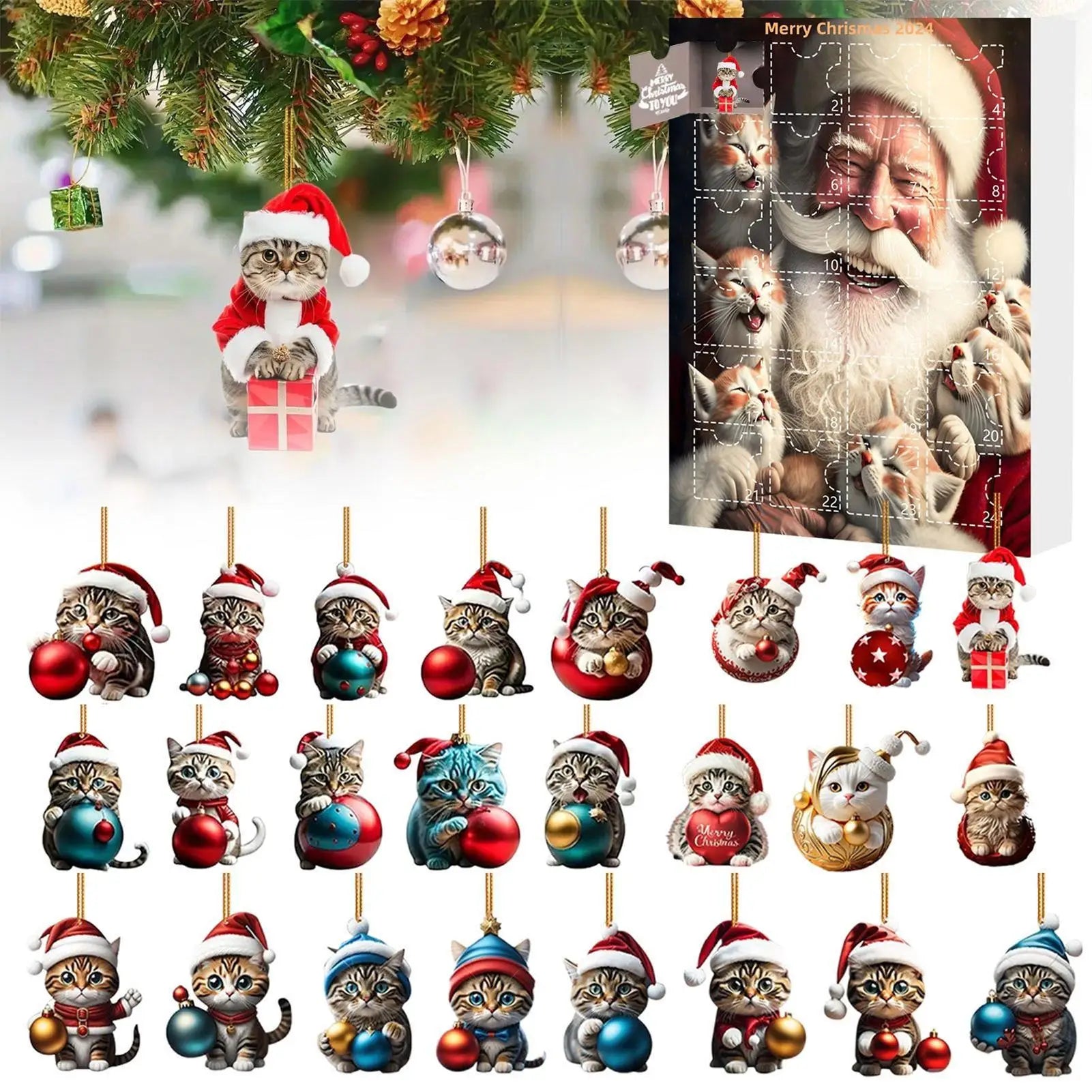 Cat Advent Calendar 24 Day Tree Ornaments Christmas - Tophatter Daily Deals