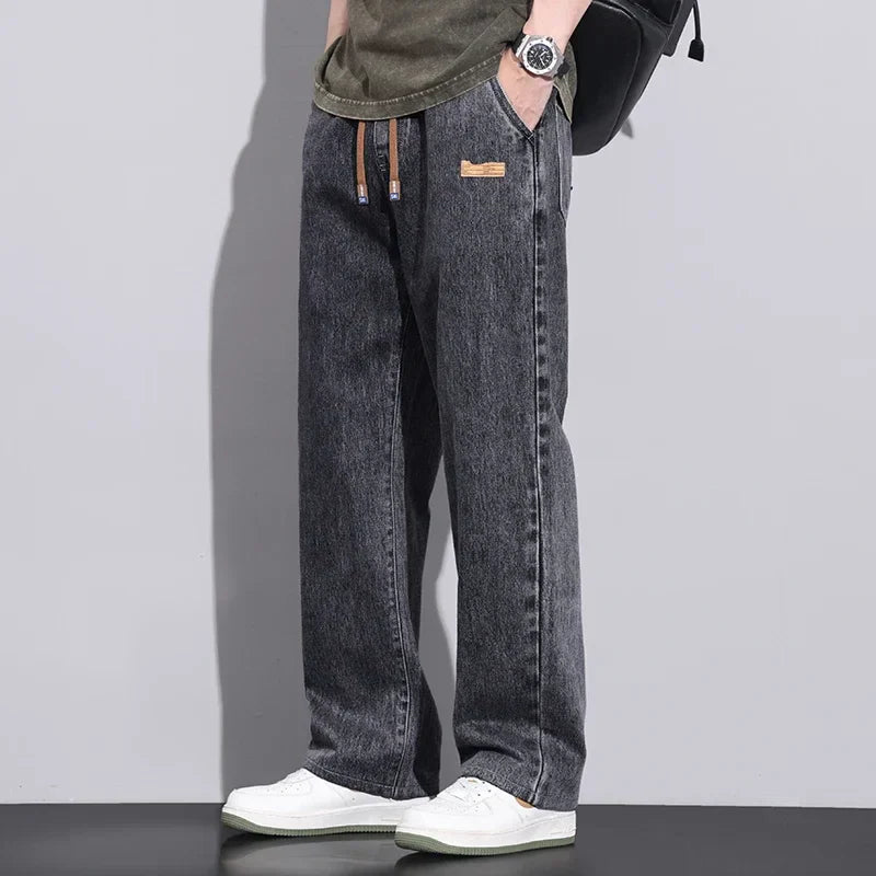 Stretchy Men Wide Leg Jeans - Drawstring Waist, Denim - Tophatter Daily Deals
