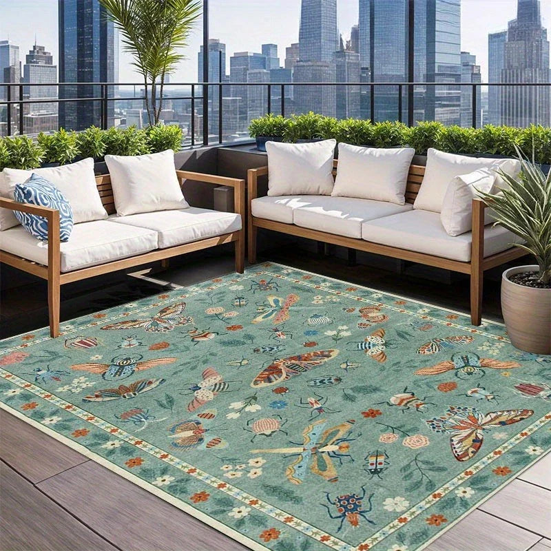Insect Print Area Rug Teal Washable Non Slip Living Room - Tophatter Daily Deals