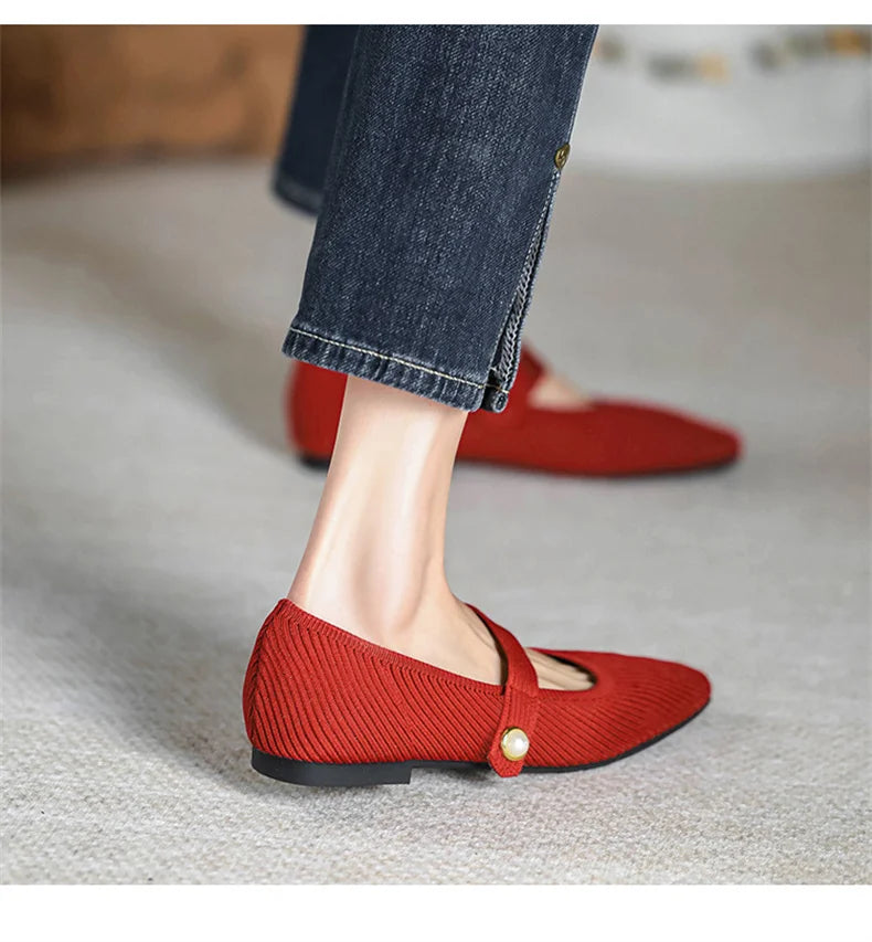 Stretchy Women Mary Jane Flats - Ribbed Knit For Spring - Tophatter Daily Deals