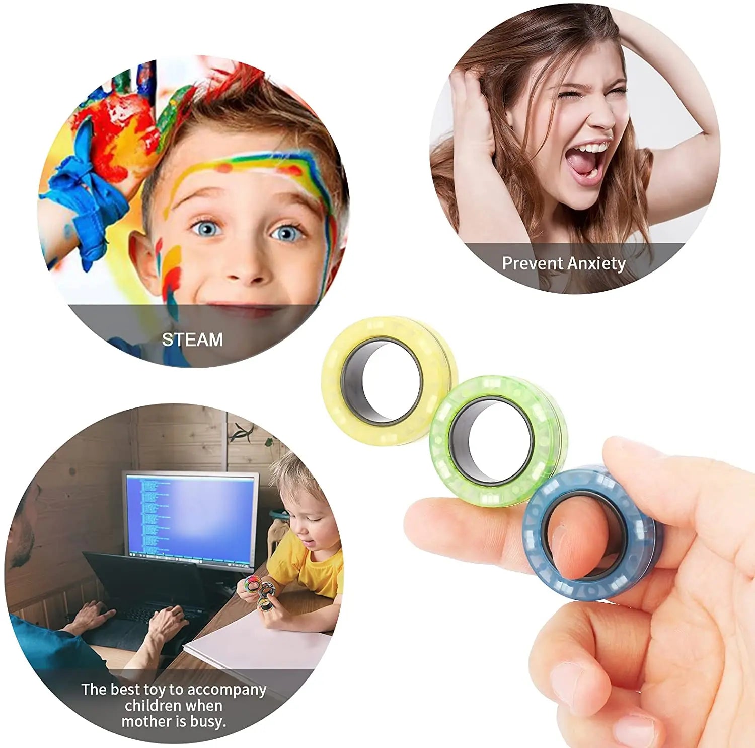 Magnetic Fidget Rings Set 3Pcs Stress Relief Spinner - Tophatter Daily Deals