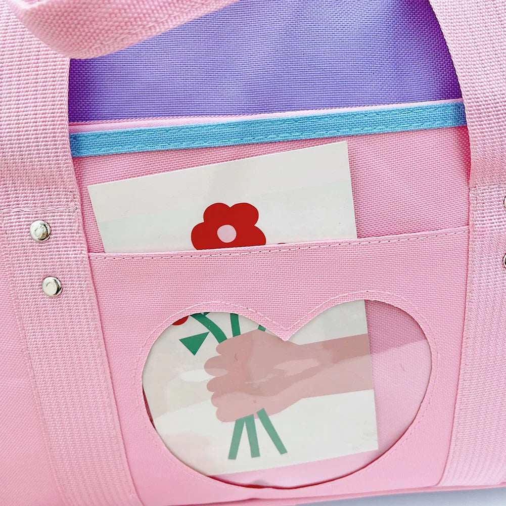 Heart PU Leather Laptop Bag Pastel Handbag Top Handle Japanese Style School Bag - Tophatter Daily Deals