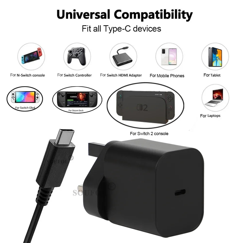 60W USB C Fast Charger Cube With EU US UK Plugs For Switch2 - Tophatter Daily Deals