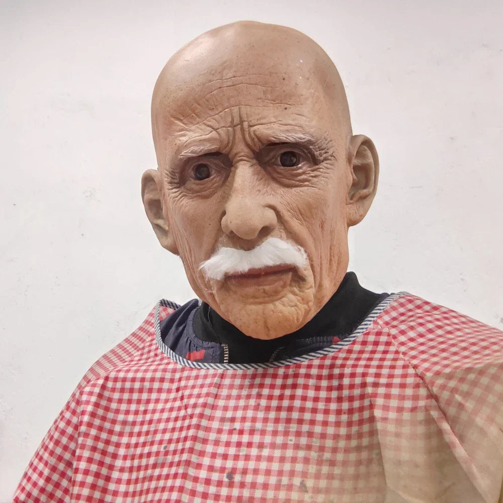 Old Man Mask Realistic Latex Full Head Halloween 2025 1pc White Beard Mask - Tophatter Daily Deals