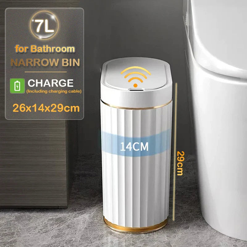 Automatic Sensor Trash Can Narrow Roman Stripe Bathroom Bin 7L gold charge - Tophatter Daily Deals