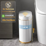 Automatic Sensor Trash Can Narrow Roman Stripe Bathroom Bin 7L gold charge - Tophatter Daily Deals
