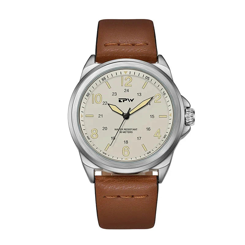 Rugged Field Watch 42mm Fabric Strap Military Analog 30M Leather Brown - Tophatter Daily Deals